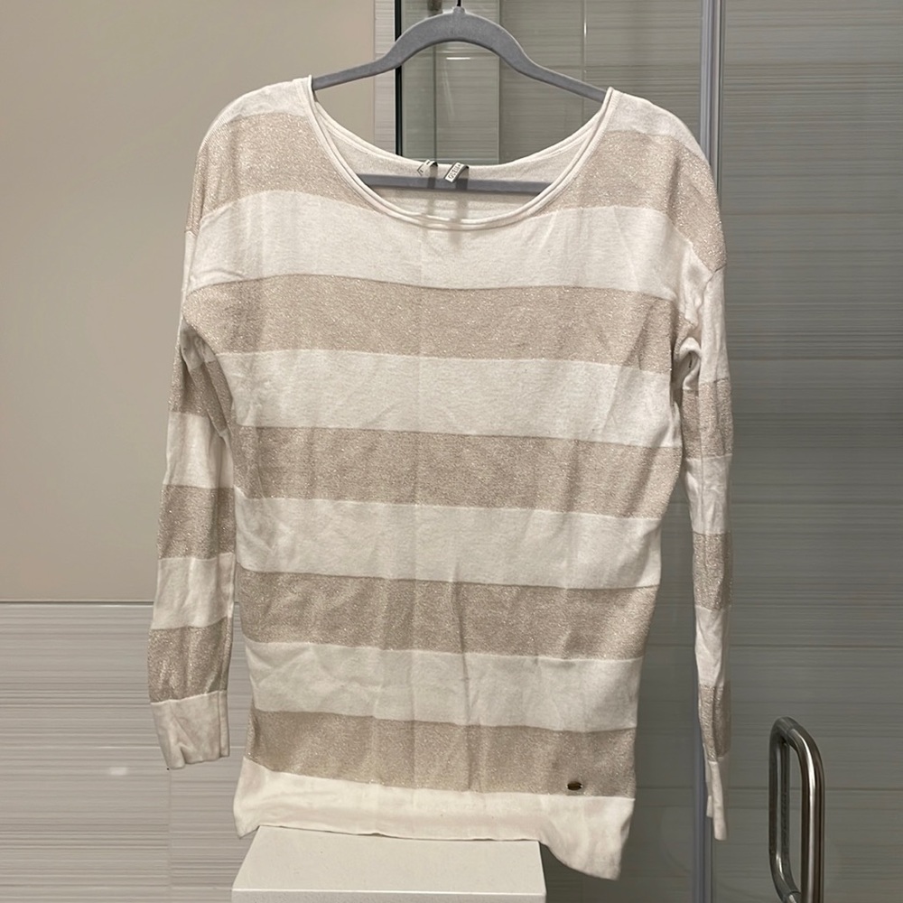 Guess Long Sleeve Sweater, White and Gold color, Size XS